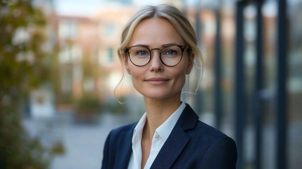 Beruflich gekleidete Frau mit Brille, Genius Weft