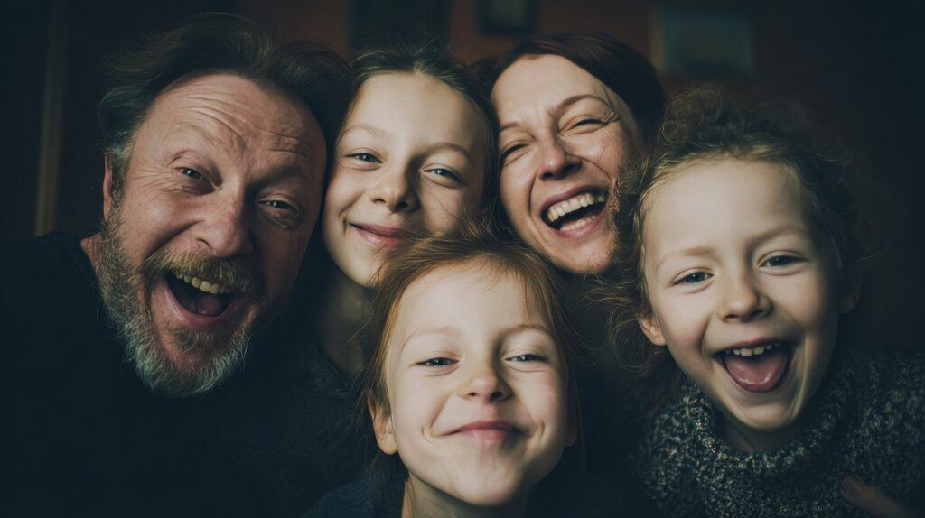 Glueckliche Familie mit Kindern lacht in die Kamera | Wasserfilteranlage